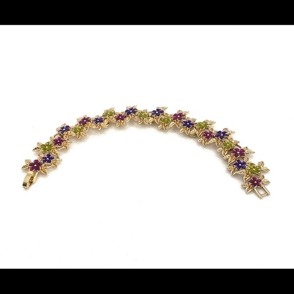 Bracelet Gold Tone With Flowers 8” - Picture 7 of 13